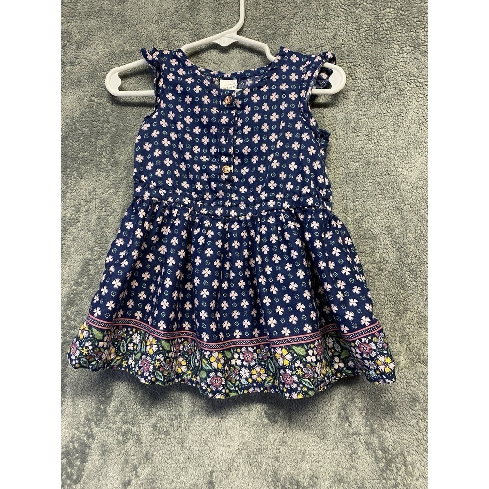 Carter's Baby Girl's Navy Blue Pink  Floral Cap Sleeve  Casual Dress 12months